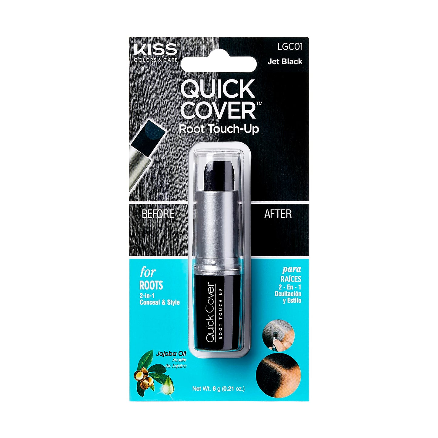 Red By Kiss Quick Cover Root Touch Up Stick Type Water-Resistant Temporary Gray Concealer Cover Up Brush For Hair And Beard (Jet