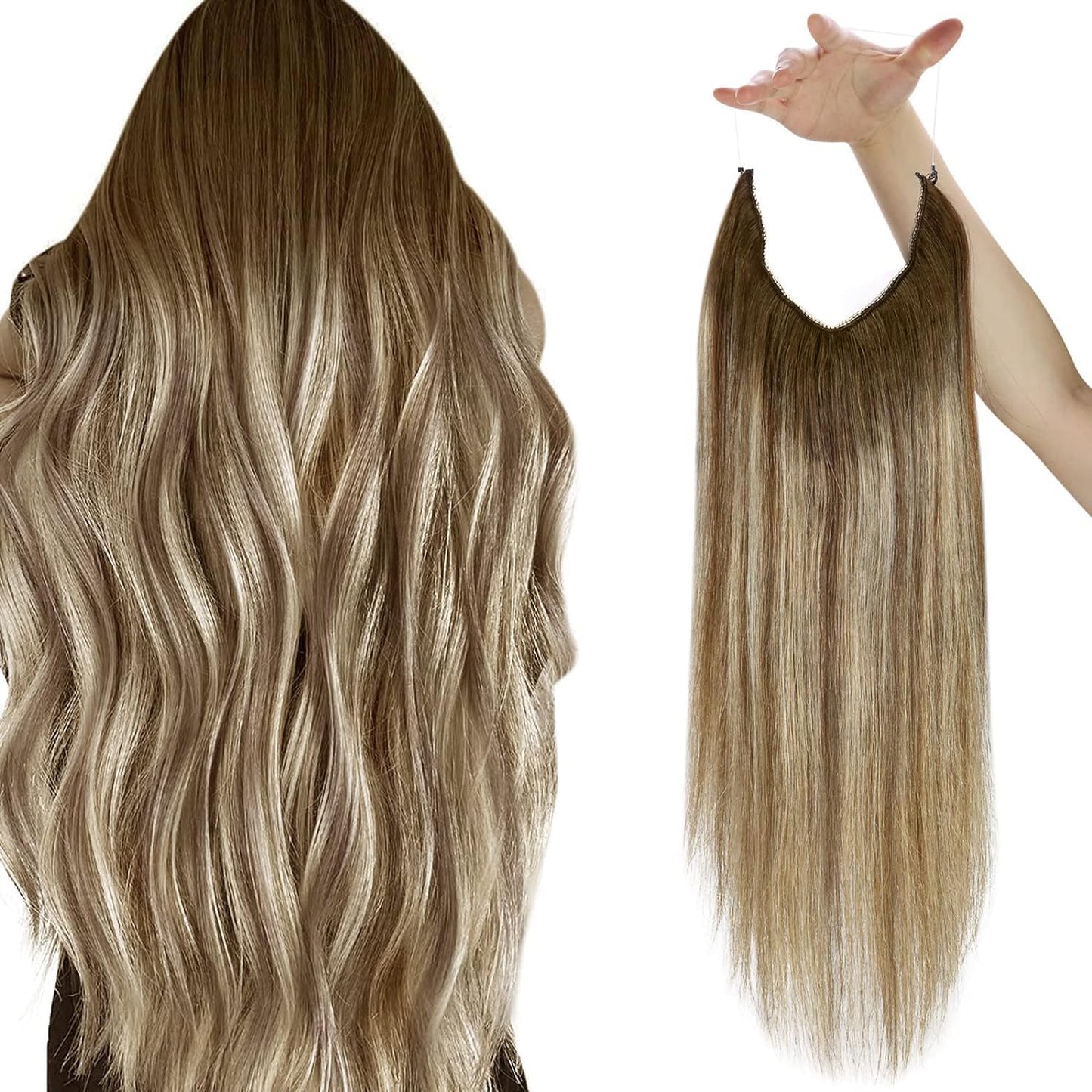 Sunny 95G Invisible Wire Hair Extensions Ombre Clips In Hair Extensions With Transparent Wire Brown Ombre Human Hair Extensions