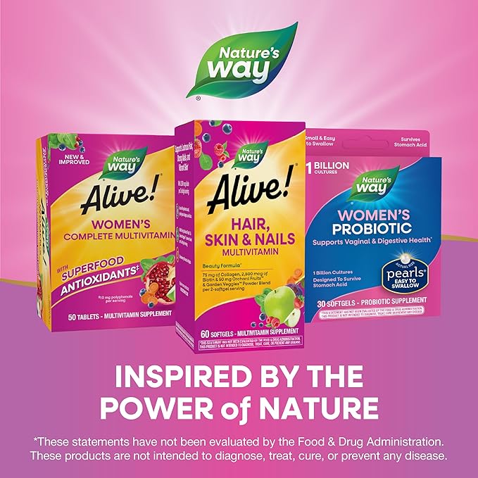Nature's Way Alive! Hair, Skin & Nails Multivitamin with Biotin and Collagen, 60 Softgels