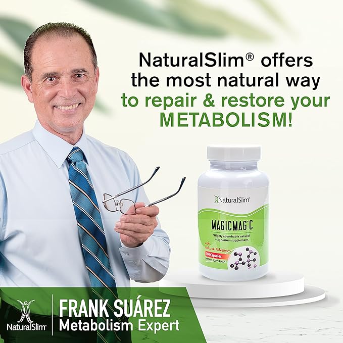 NaturalSlim Potassium Magnesium Supplement 100 Capsules – MagicMag C Magnesium Citrate Supplements for Sleep Support, Heart Health, and Muscle Cramp Relief | Gluten-Free 3 Pack