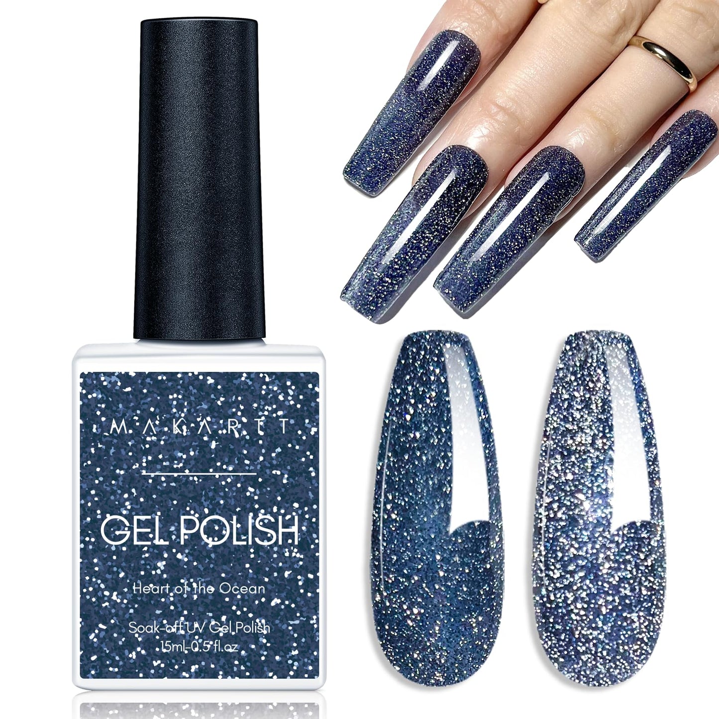 Makartt Reflective Gel Nail Polish Heart Of The Ocean Glitter Sparkling Disco Soak Off Diamond Gel Nail Art Christmas Gift Diy M