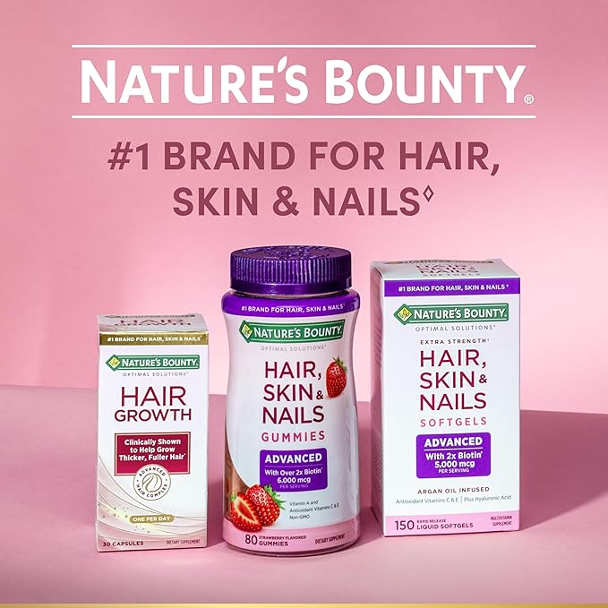 Nature's Bounty Vitamin C and Hyaluronic Acid Supplement, Supports Glowing Skin, Immune Function & Collagen Production, 120 Capsules - 60 Day Supply, Optimal Solutions Supplements for Skin Health