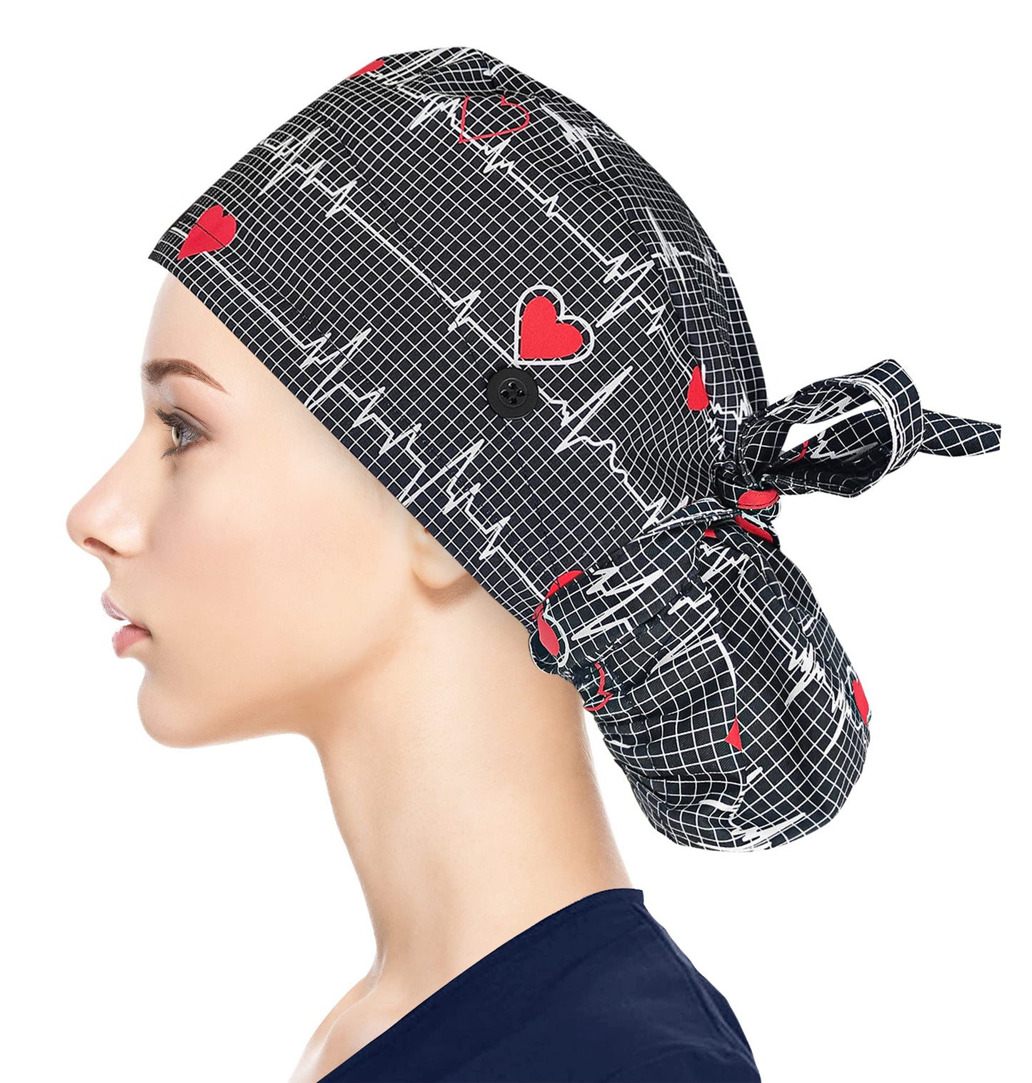 Fesciory Adjustable Working Caps With Button & Sweatband, Women Ponytail Pouch Hats, Long Hair (Black Ecg)