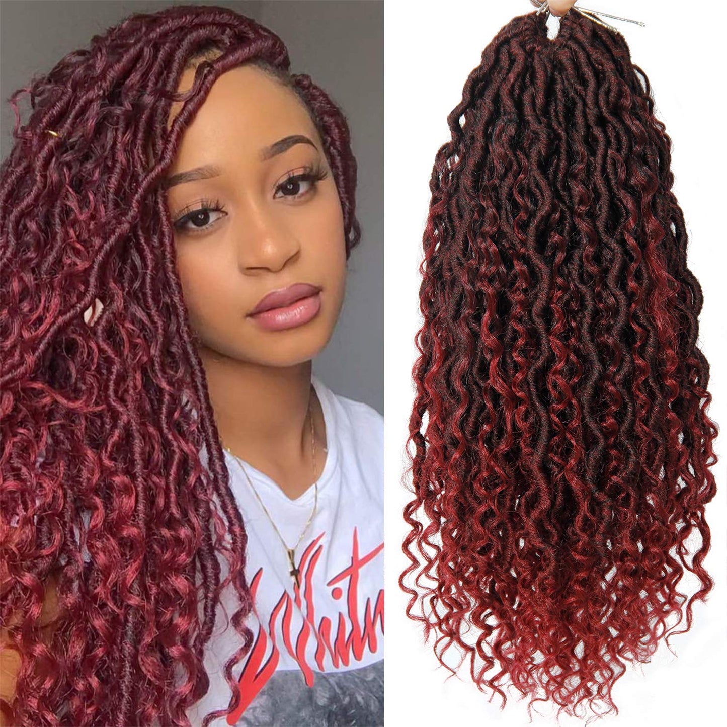 Curly Faux Locs Crochet Hair Goddess Locs Crochet Hair 18Inch Pre Looped Synthetic Deep Curly Hairstyle Hippie Locs Crochet Brai