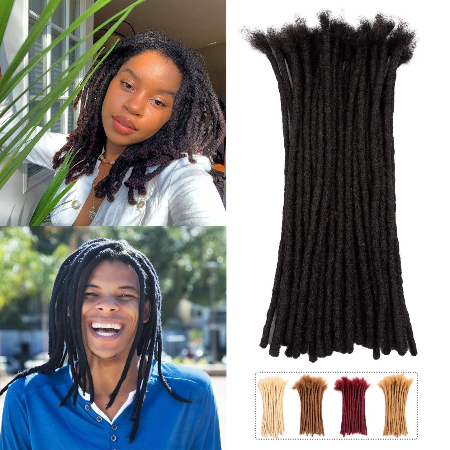 Teresa 16 Inch 70 Strands 100% Human Hair Dreadlock Extensions For Men/Women/Kids 0.8Cm Width Full Hand-Made Permanent Dread Loc