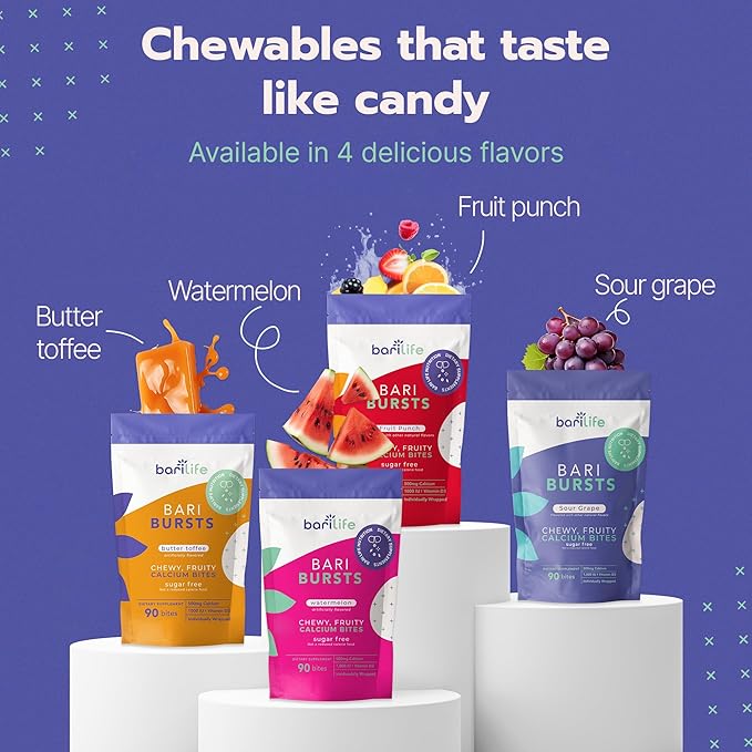 Calcium Citrate Bariatric Calcium Chews with 1000 IU Vitamin D3 - Ideal for Bariatric Patients - BariBurst by Bari Life (Butter Toffee)