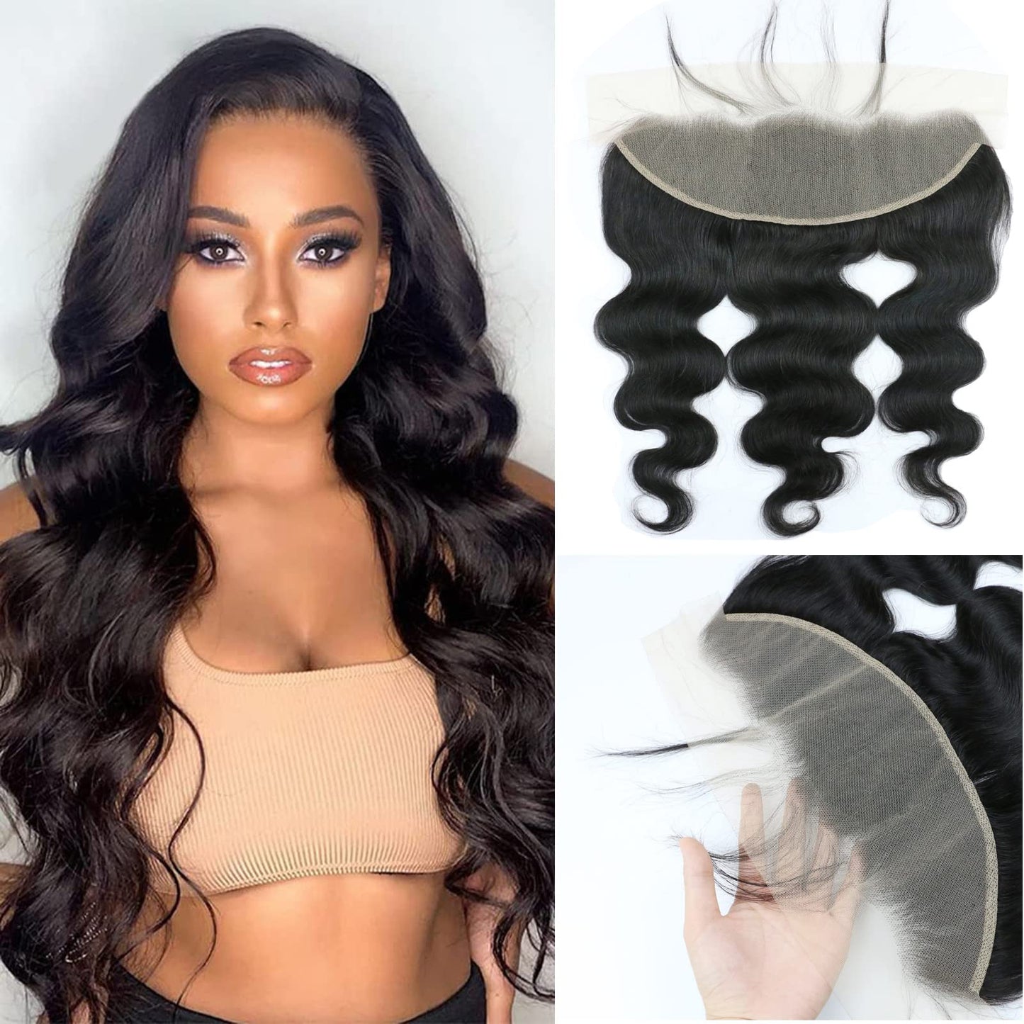 Uneed 13X4 Frontal Hd Lace Frontal 20 Inch Body Wave Frontal Human Hair Transparent Hd Frontal Closure 150% Density Natural Hair