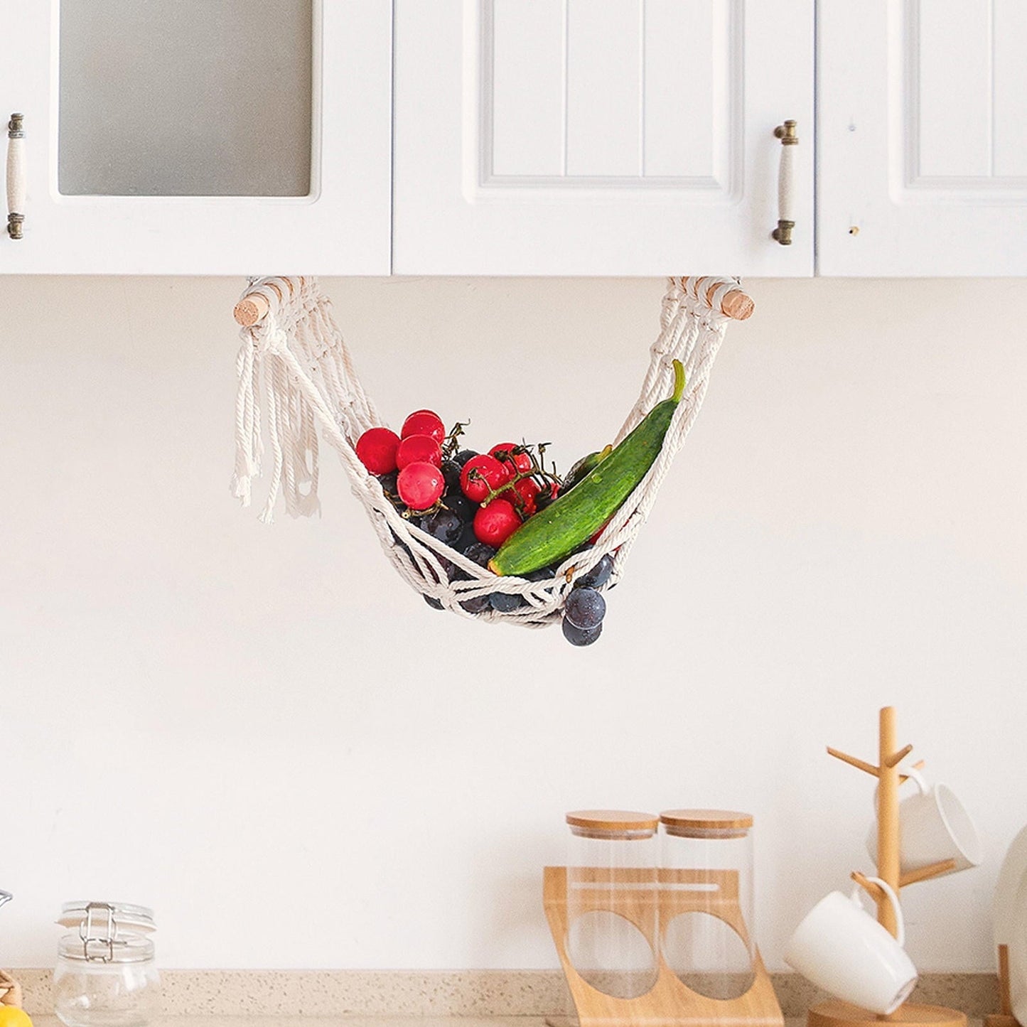 TAILTOSS 1 Set Fruit Hammock for Kitchen with White Cotton and Composite Material