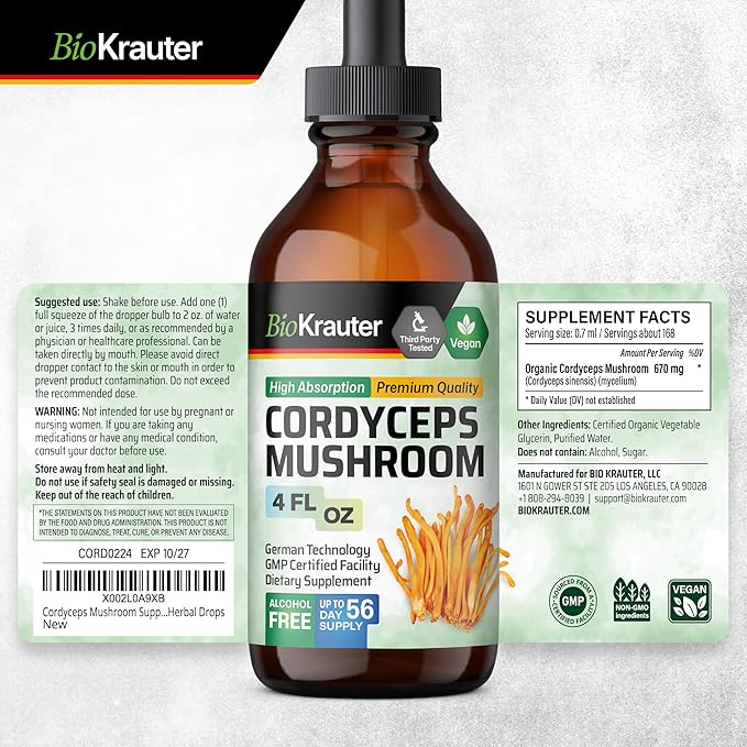 BIO KRAUTER Lomatium Tincture 2 Fl. Oz. & Cordyceps Tincture 4 Fl. Oz.