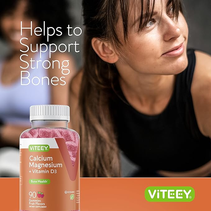 Calcium Gummies with Vitamin D3 & Magnesium - Supports Bone Health, Immune Support, Energy and Muscle Function - Dietary Vitamin Supplements, for Men Woman and Teens, Chewable Fruit Flavored Gummy