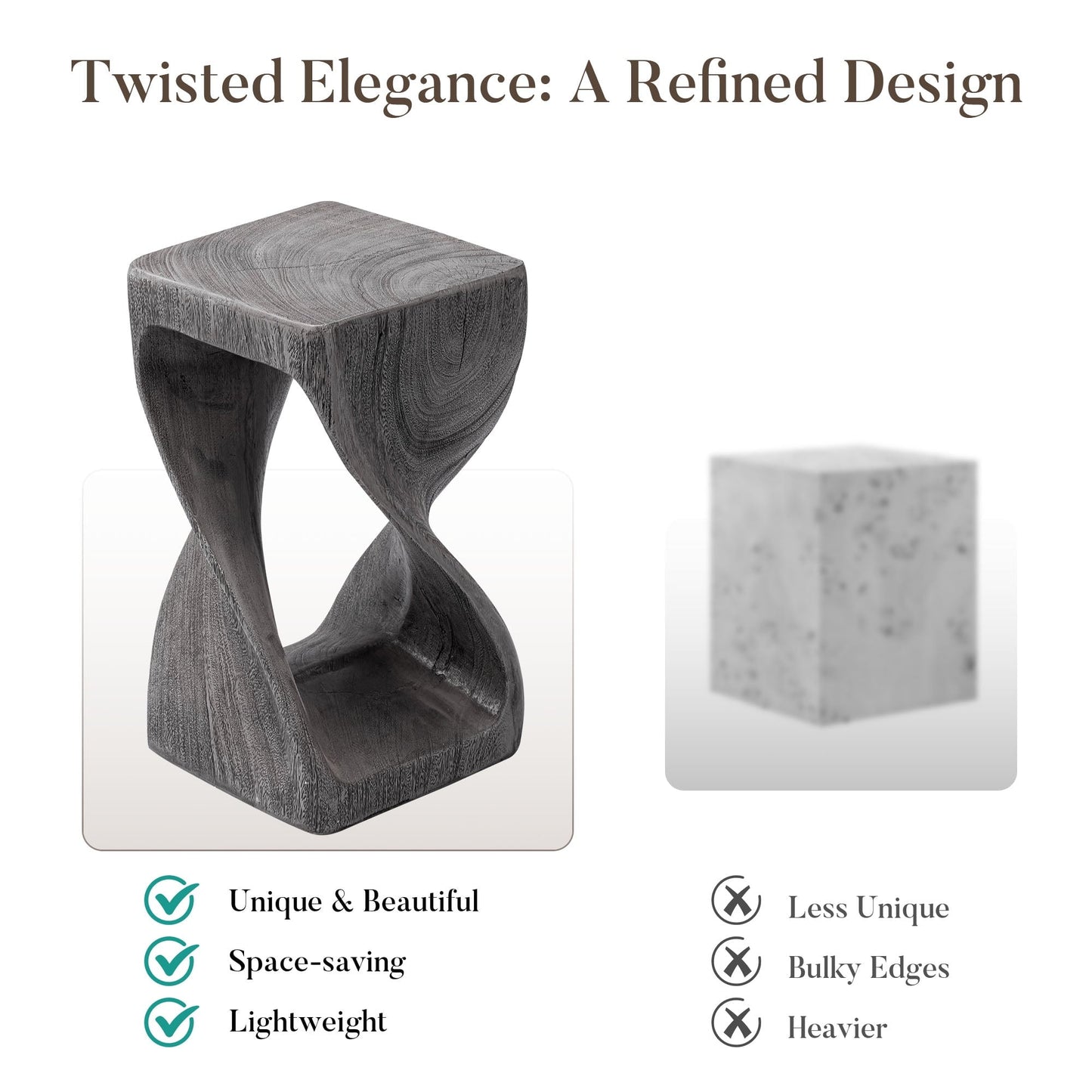 COSIEST Concrete Modern Side Table – 20 lbs End Table/Accent Table with Artistic Twist Design