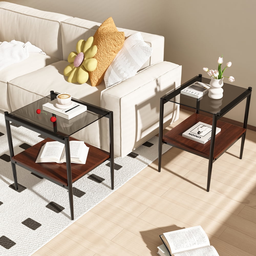 Coffee Table and End tables Set of 3, Tempered Glass Table with MDF layer, Modern Tables for Living Room , Transparent Glass