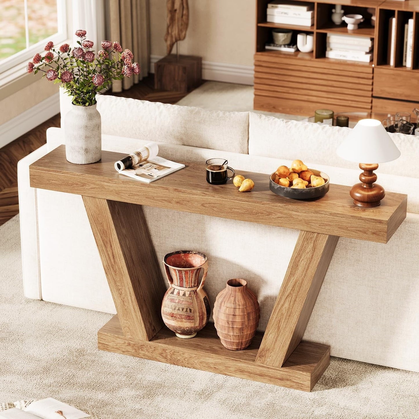 Console Sofa Table, 2-Tier Farmhouse Narrow Behind Couch Sofa, Extra-Long Accent Entryway Table for Hallway, Foyer, Living Room