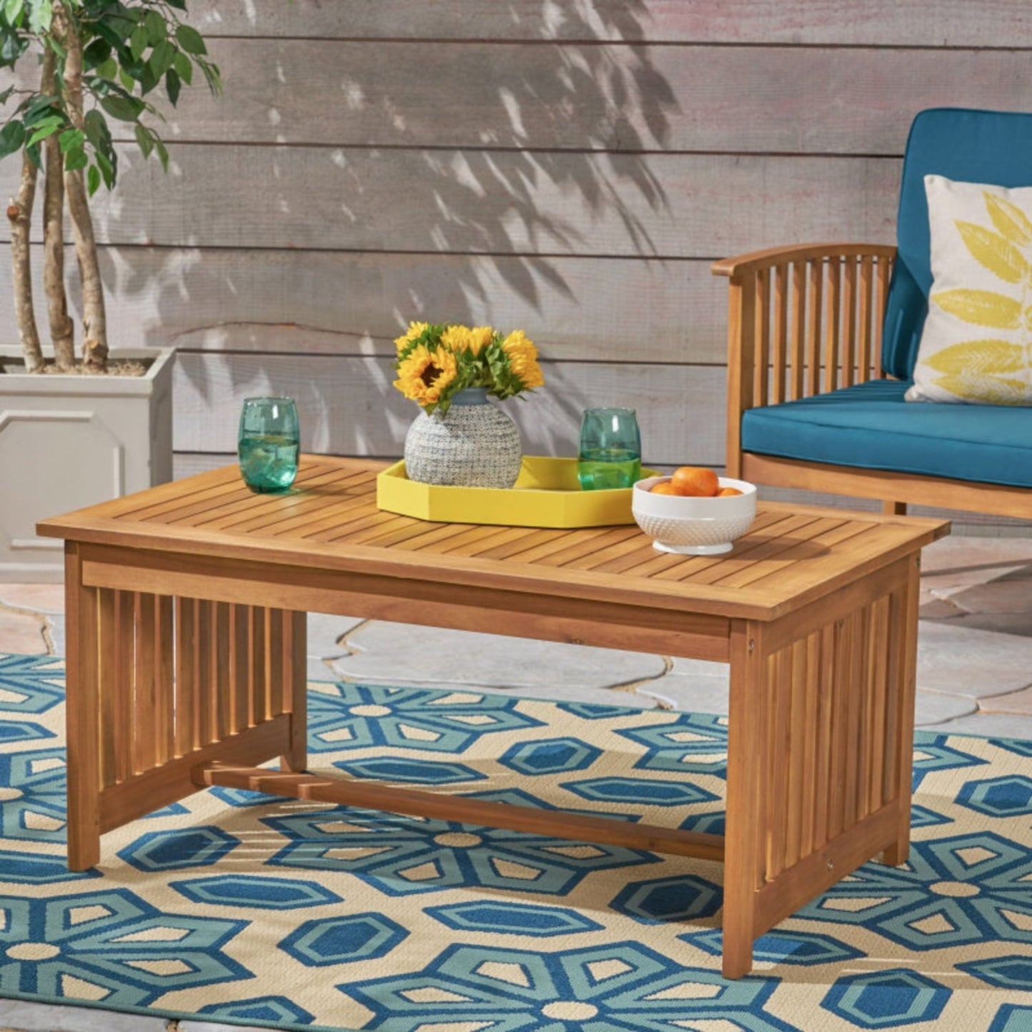 Acacia Outdoor Coffee Table, Handcrafted 40" Long Patio