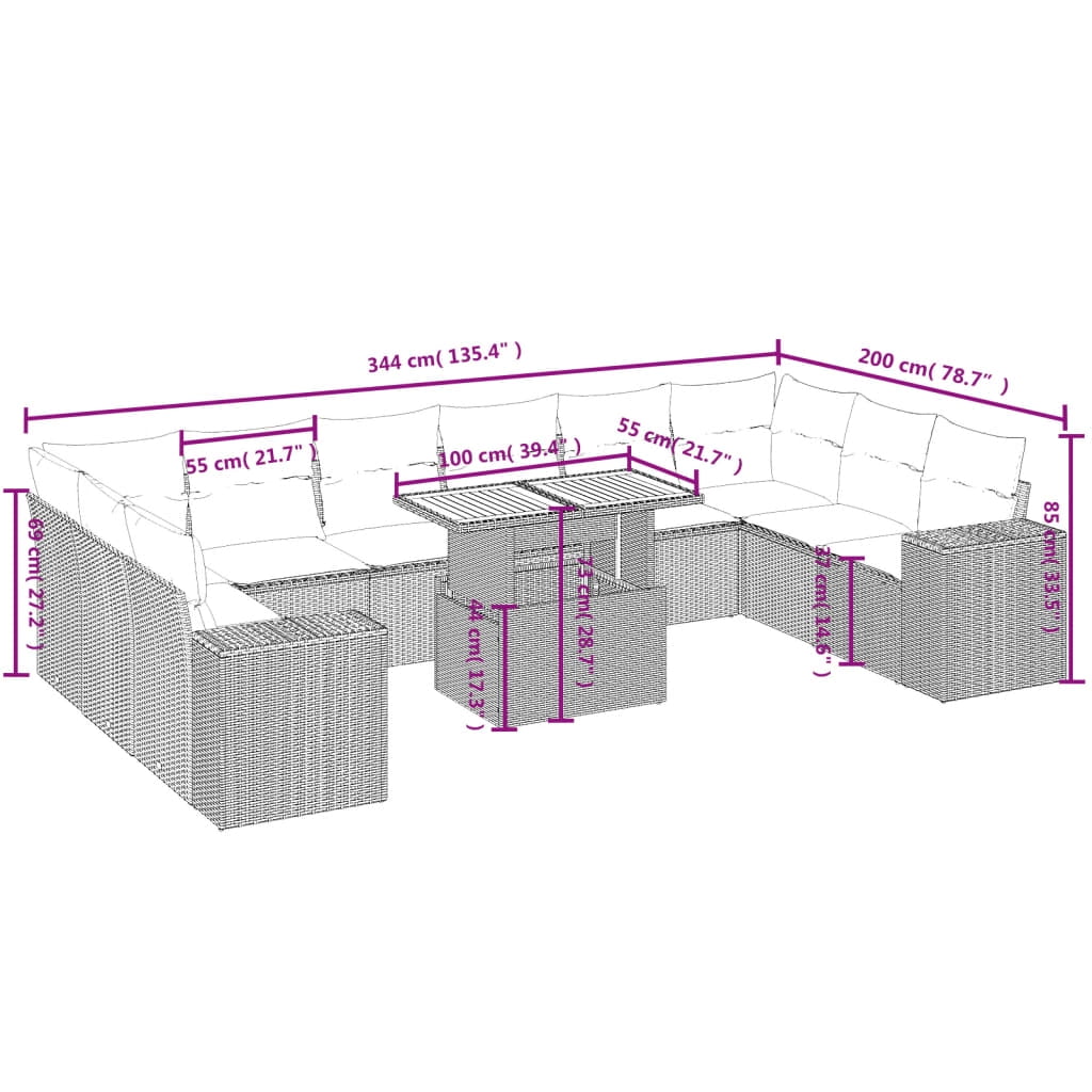 vidaXL Garden Sofa Set Grey PE rattan Large Modular Garden Sofa Set