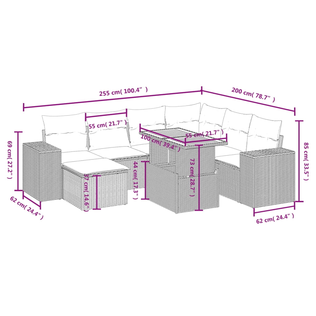 vidaXL Garden Sofa Set Grey PE rattan Large Modular Garden Sofa Set