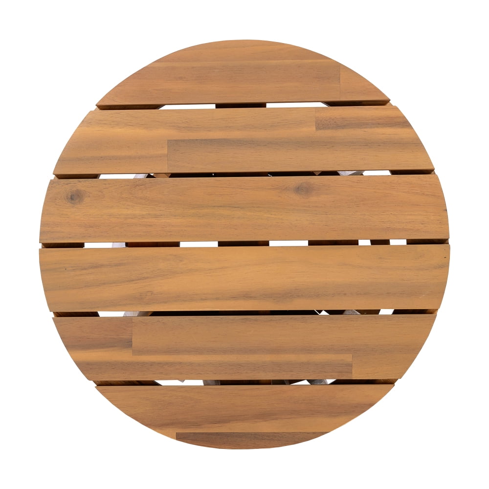 JHSLAJ Outdoor Acacia Wood Patio Side Table, Round Coffee Table for Backyard, Lawn, Balcony,Light Teak