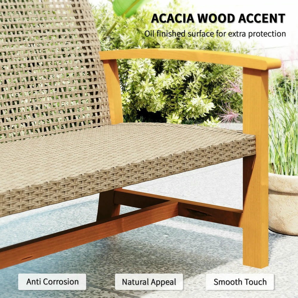 Barara King Patio Outdoor Sofa,3-Seat Wicker Outdoor Couch Patio Sofa, Acacia Wood Patio Furniture with Steel Seat Armrests, Teak