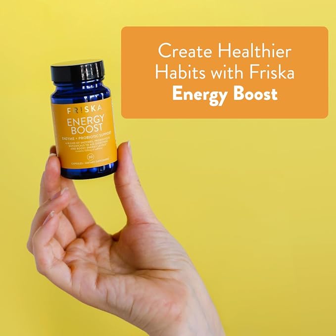 FRISKA Energy Boost Enzyme and Probiotics Supplement, Promotes Better Digestion and Energy for Men and Women, Gut Health, 30 Capsules