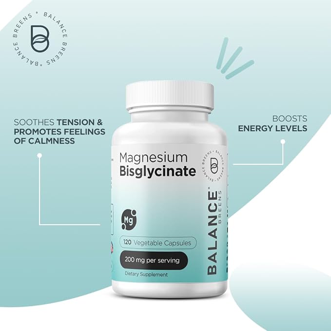 Balancebreens Magnesium Bisglycinate 200mg, High Absorption Chelated, 120 Vegan Capsules - Supports Heart Health, Muscle Cramps, Bone Health & Positive Mood