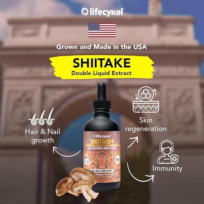 Lifecykel - Shiitake Mushroom Extract with Kakadu Plum - Advance Organic Mushroom Supplement for Hair, Nail and Skin - Potent Vitamin C Immune Boost for Adults - 1 Fl Oz