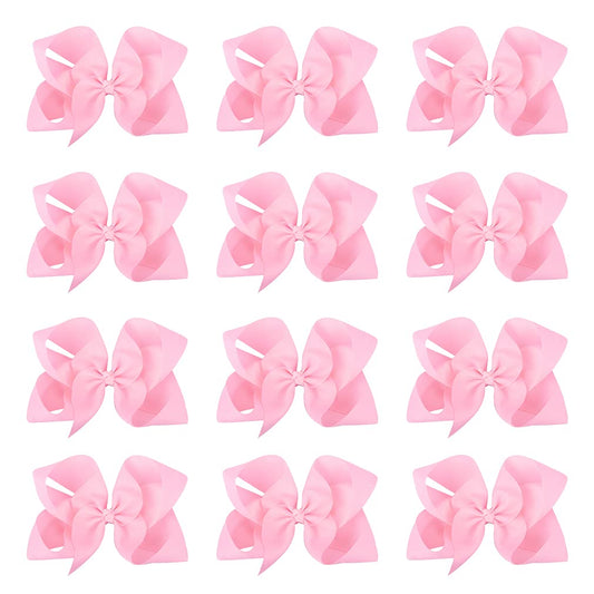 Deeka 12 Pcs 6'' Big Hand-Made Grosgrain Ribbon Hair Bow Alligator Clips Hair Accessories For Little Teen Toddler Girls - Light
