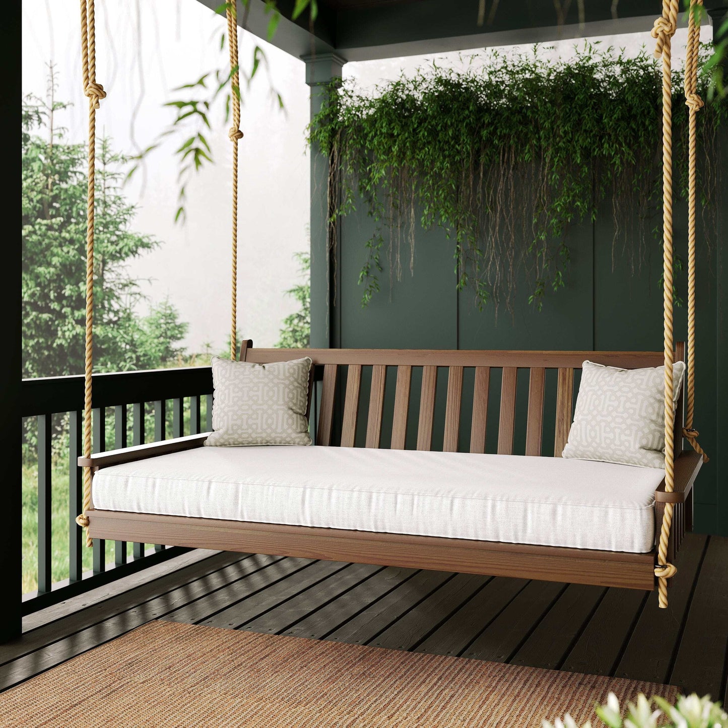 Keystone Amish Co. 6 Foot Franklin Porch Swing Bed with Ropes, Blue Paint