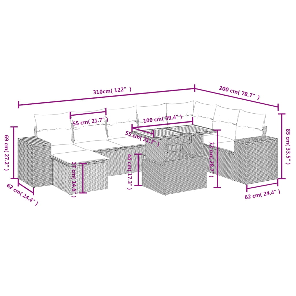 vidaXL Garden Sofa Set Black, Cream White