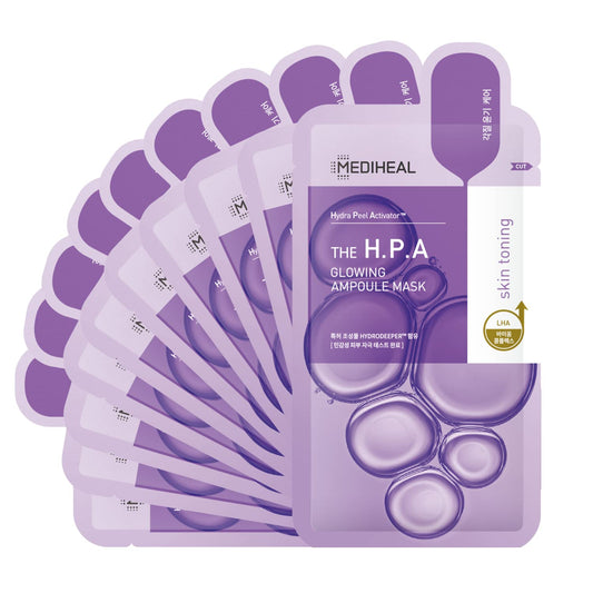 Mediheal Official Best No.1 Korean Sheet Mask - Hpa Ampoule Face Mask 10 Sheets For Boosting Radiance Giving An Instant Glow Wit