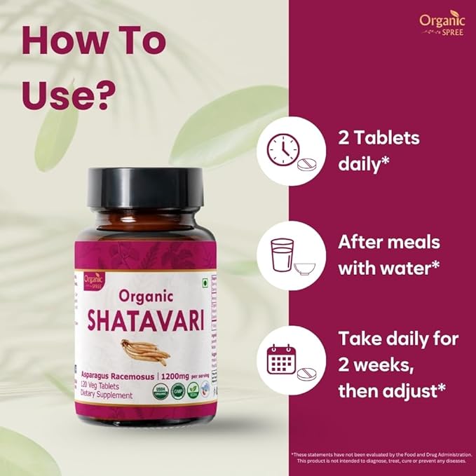 SHATAVARI 120 Tablets | Asparagus Racemosus (Shatavari) | USDA Organic Certified | Supports Women’s Health and Immune System | Organic and Natural 120tab - Pack of 3