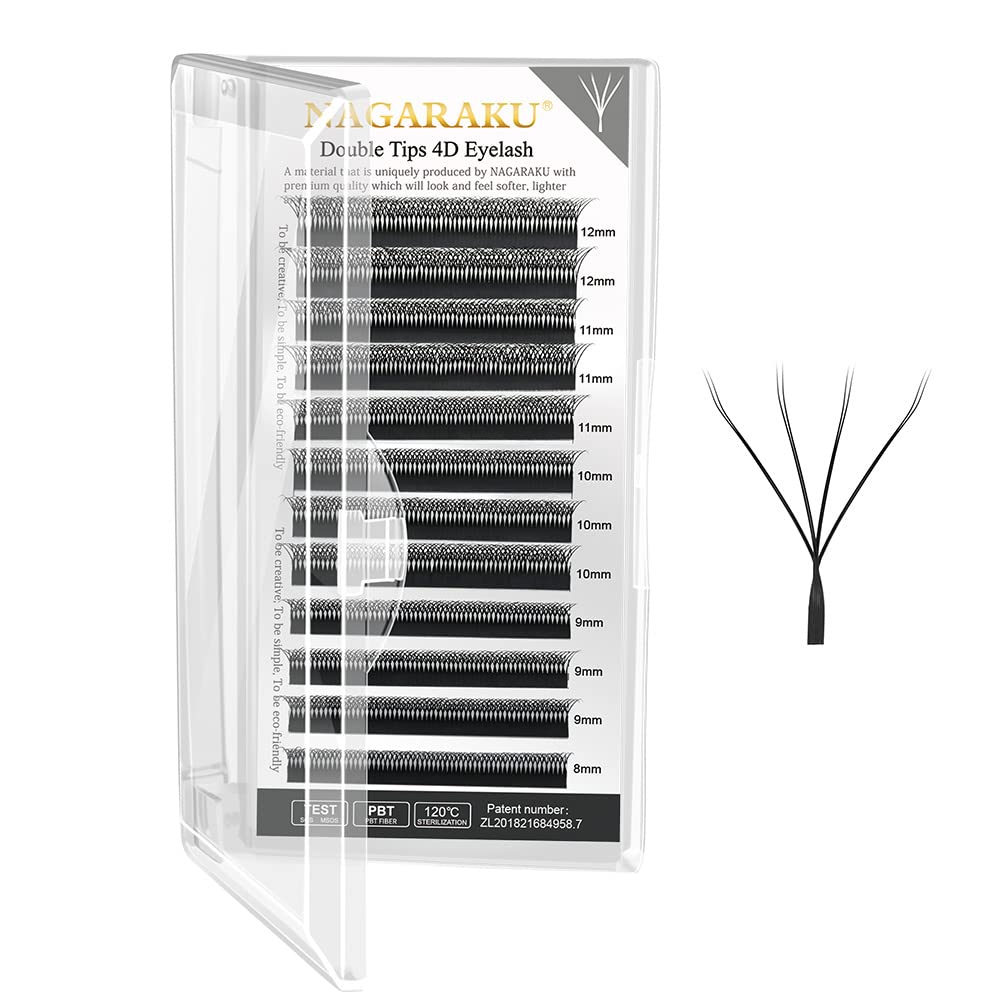 Nagaraku Double Tips 4D W Eyelash Extensions Supplies Thick W Lash 0.07Mm C Curl 9Mm Premade Fans Russian Volume Faux Mink Matte