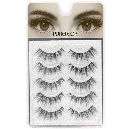 Pureleor Natural Look Eyelashes 3D Mink Cat Eye Lash Wispies 15Mm Manga Lashes 5 Pairs Soft Reusable False Eyelashes Lightweight