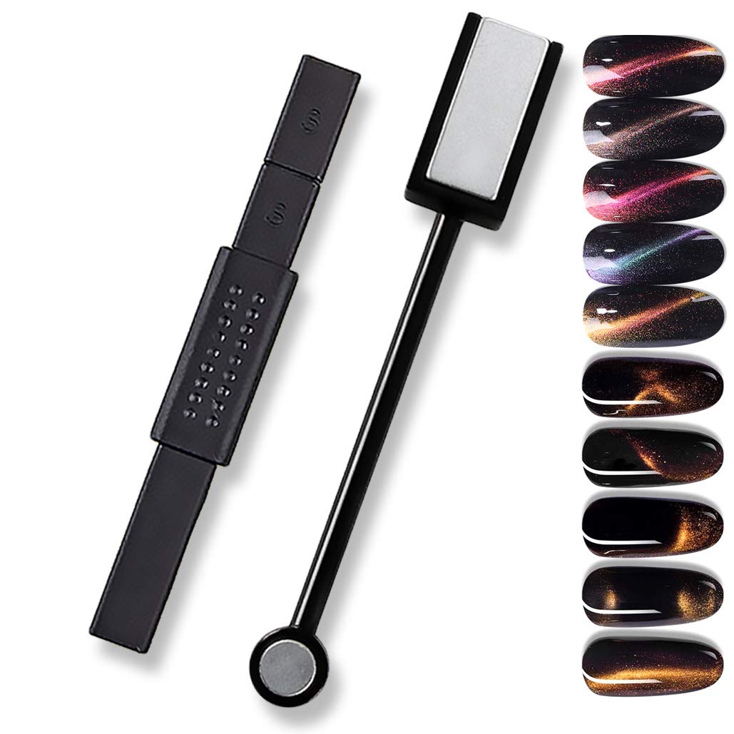 Silpecwee 2 Pcs Double-Head Magnetic Wand 3D Cats Eyes Diy Uv Gel Nail Polish Manicure Magnetic Pen Tools