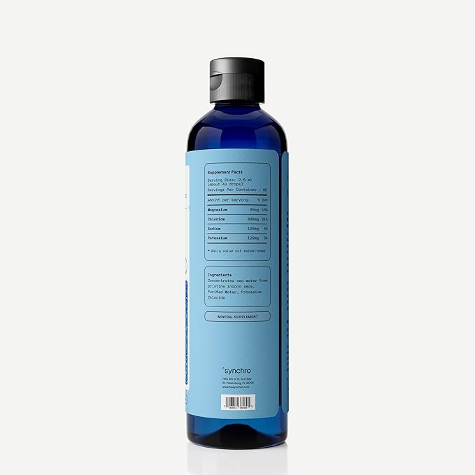Synchro - Hydros Trace Mineral Drops with Electrolytes, Mineral-Rich Water Drop for Electrolyte Water, Hydrating Electrolyte Drops for Nervous System Support, Mineral Drops for Drinking Water, 8 fl oz