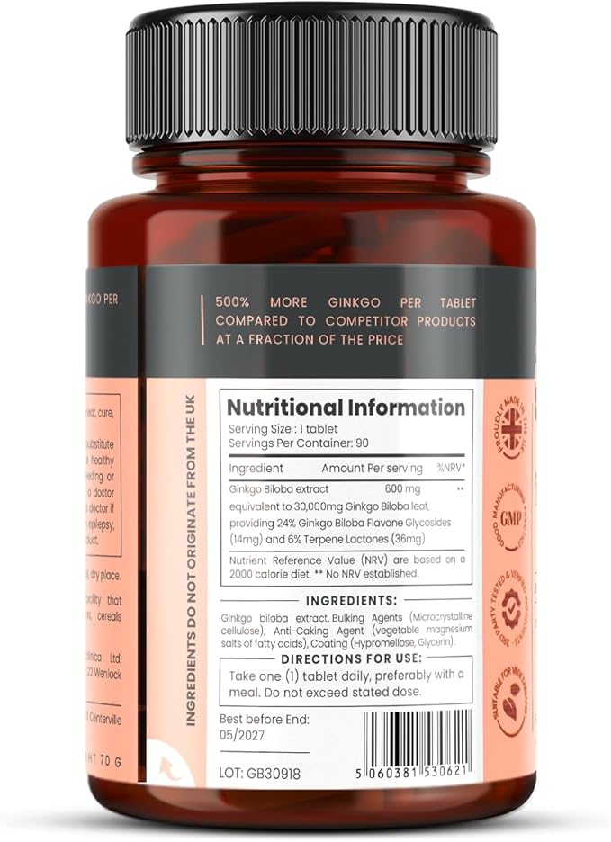 pureclinica High Potency Ginkgo Biloba 30,000mg x 360 Tablets (4 Bottles of 90) - 12 Months Supply - 5 Times The Strength of Competitor Products