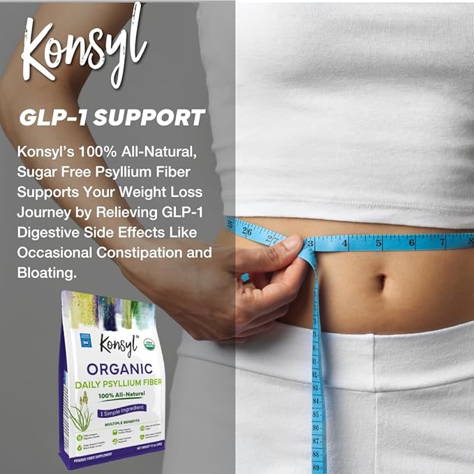 Konsyl Organic Psyllium Husk Powder, 5g of Plant Based Soluble Fiber per Serving – USDA Organic, Non-GMO, Gluten Free, Sugar Free, Vegan, 12 Ounce (Pack of 1)