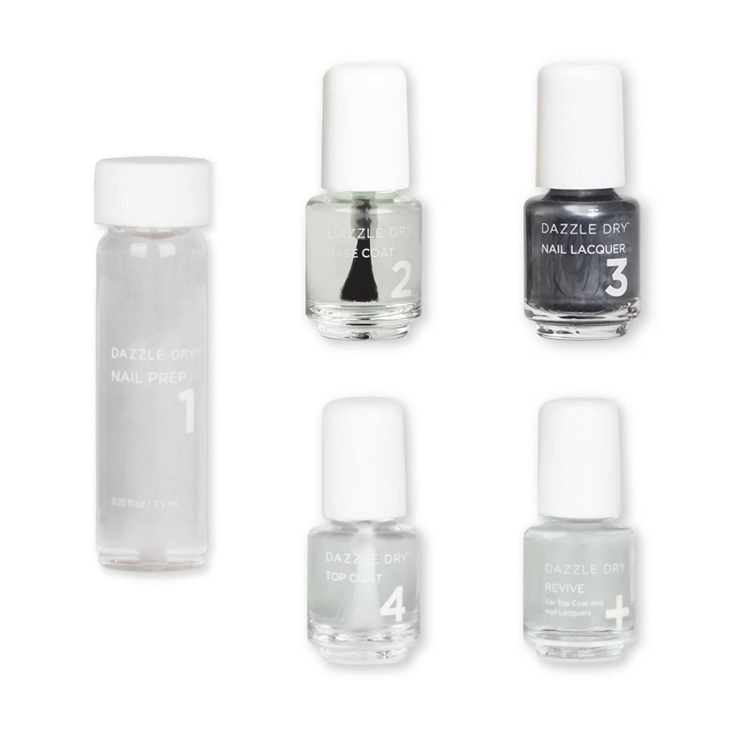 Dazzle Dry Mini Kit 4 Step System - Bold, A Full Coverage Shimmer, Dark Gunmetal Gray/Black. (5 Piece Kit / 5 Manicures)