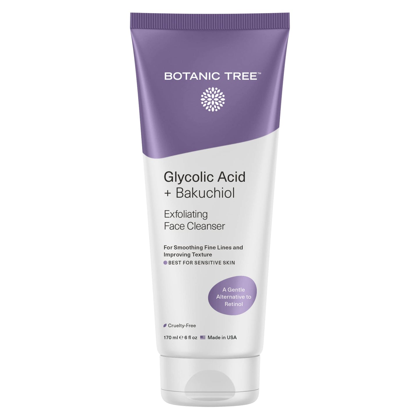 Botanic Tree Bakuchiol & Glycolic Acid Exfoliating Face Wash For Sensitive Skin - Gently Exfoliate With Natural Retinol-Like Bak