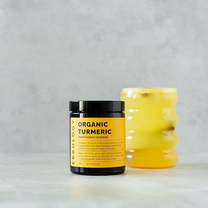 Erbology Organic Turmeric Powder 3.2 oz - 90 Servings - 5.5% Curcumin - No Additives or Preservatives - Sustainably Sourced Straight from Farm in India - Small Batch - Vegan - GMO-Free