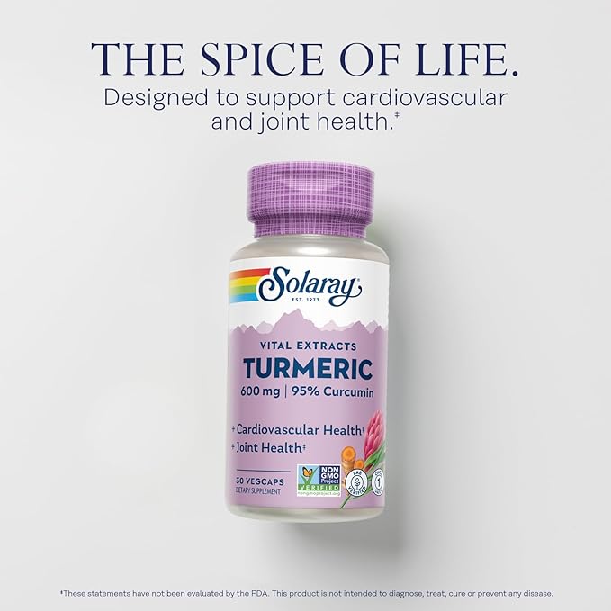 SOLARAY Turmeric Root Extract 570 mg - Turmeric Curcumin Capsules - with 95% Curcumin - Heart Health and Joint Health Support - Lab Verified, 60-Day Guarantee - 60 Servings, 60 VegCaps (30 CT)