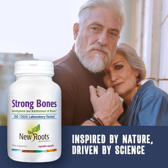 NEW ROOTS HERBAL Strong Bones - Calcium, Magnesium, Vitamin D3, VIT C, bioavailable K2 (MK-7) - GMO, Soy, Gluten Free - Supplement for Bone Health – (90 Veg Caps)