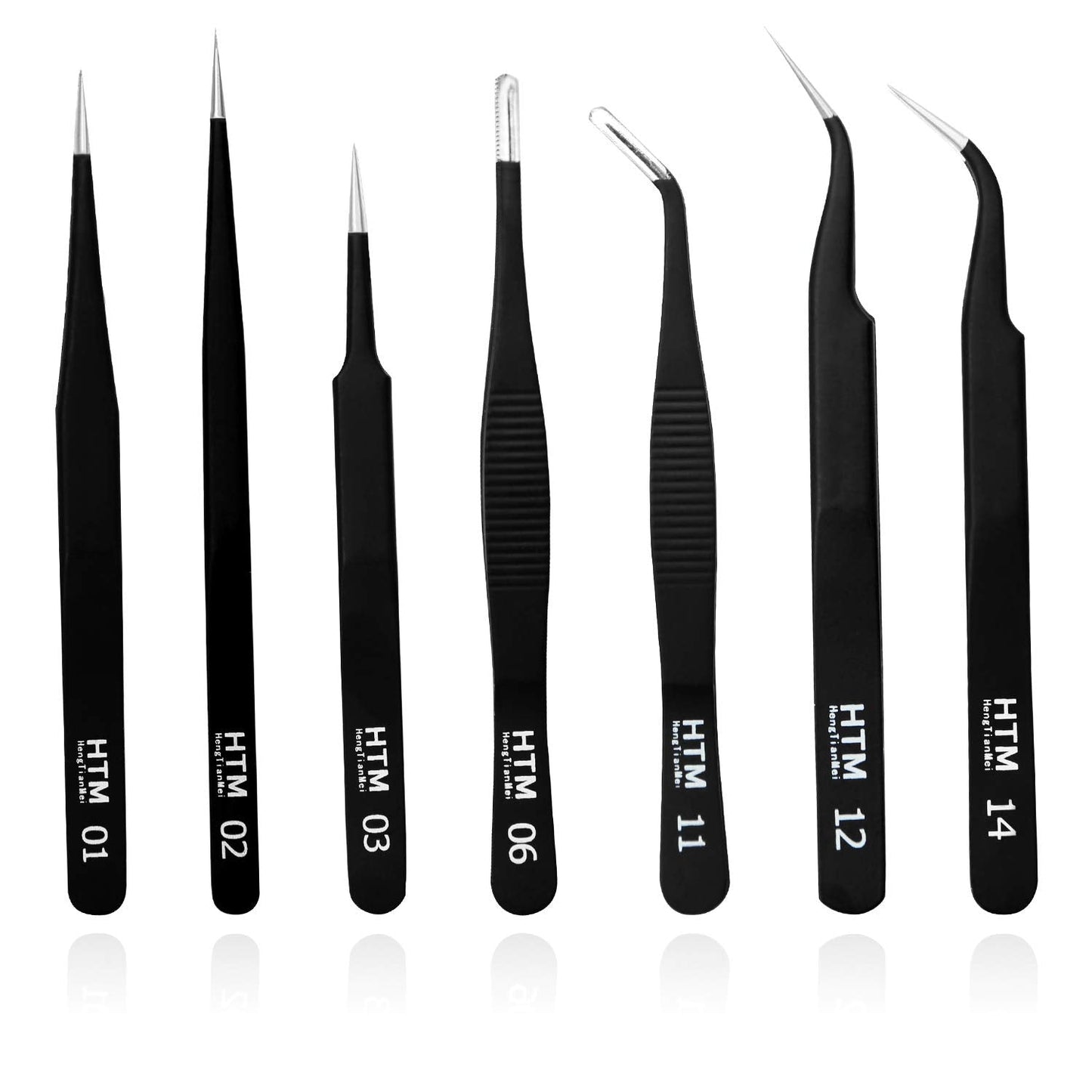 Precision Craft Tweezers Set,3 Pcs Pointed Tweezers,2 Pcs Curved Tweezers,2 Pcs Precision Serrated Tweezers For Eyelash Extensio
