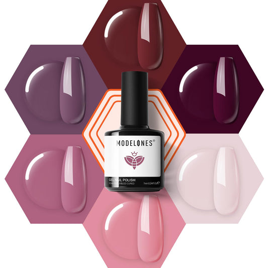 Modelones Gel Nail Polish- 6 Colors Pink Brown Burgundy Red Gel Polish Set Peach Pastel Pink Nail Polish Gel Kit Soak Off Manicu