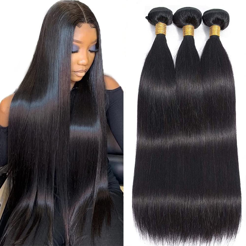 10A Straight Hair Bundles Brazilian Virgin Human Hair Bundles Straight 24 26 28 Inch 100% Unprocessed Virgin Hair Straight Weave