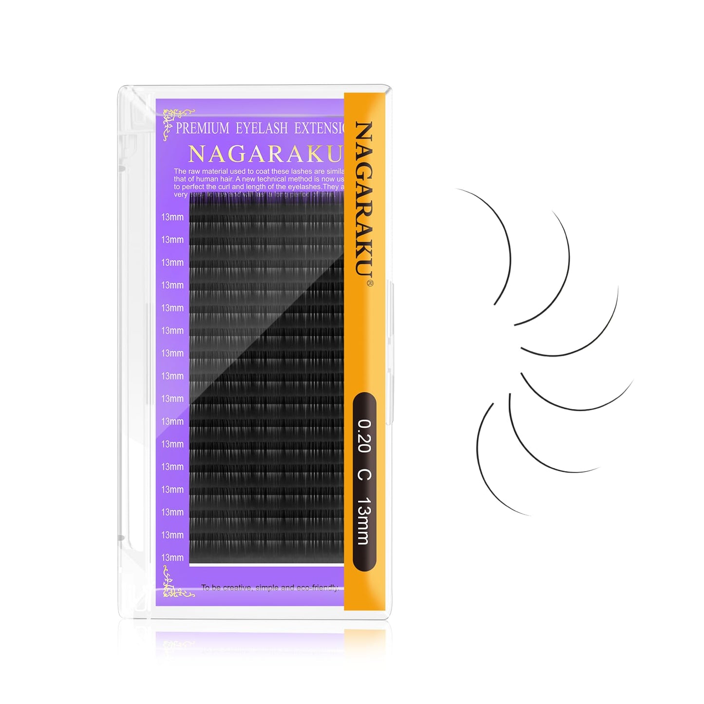 Nagaraku Eyelash Extensions Individual Lashes 0.20 Mm C Curl 13Mm Premium Classic Matte Black Faux Mink 16 Rows Natural Professi