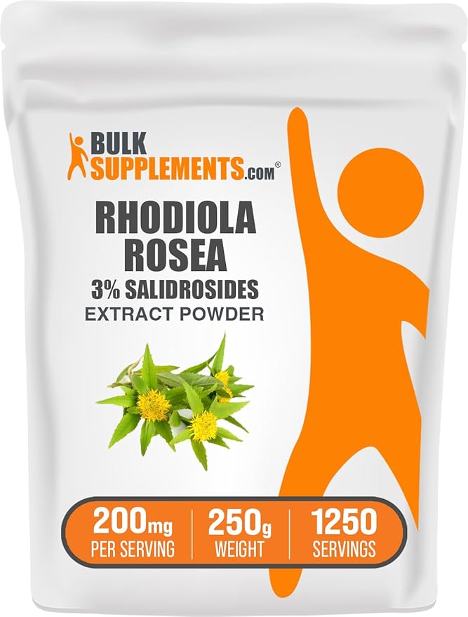 BulkSupplements.com Rhodiola Extract Powder - 3% Salidrosides, Rhodiola Rosea Extract - Herbal Supplement, Gluten Free, 200mg per Serving, 250g (8.8 oz) (Pack of 1)