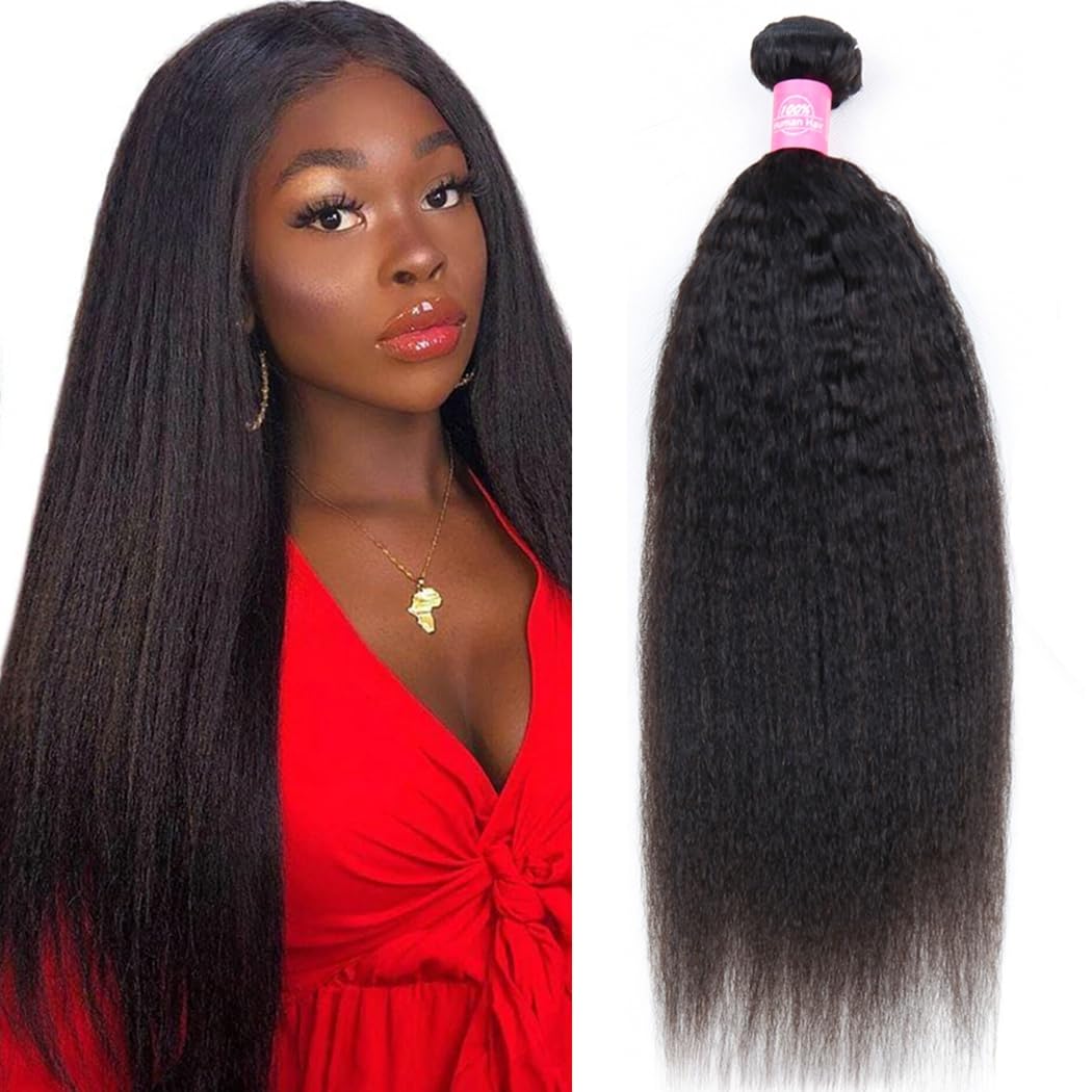 Odir Kinky Straight Human Hair Bundles 26 Inch Unprocessed 9A Brazilian Yaki Straight Virgin Hair Weave 1 Bundle Kinky Straight