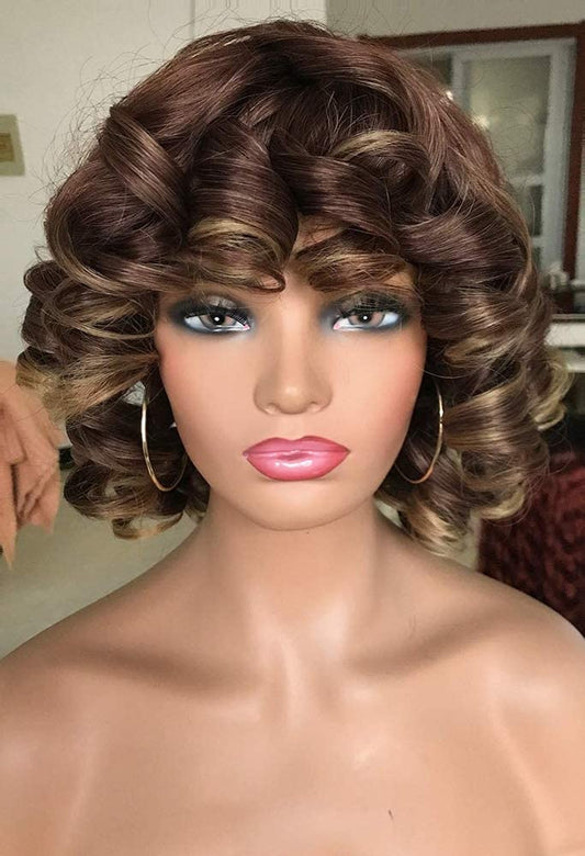 Annivia Short Curly Wig For Women With Bangs Big Bouncy Fluffy Kinky Curly Wig Soft Synthetic Short Curly Afro Wig (Copper Red)