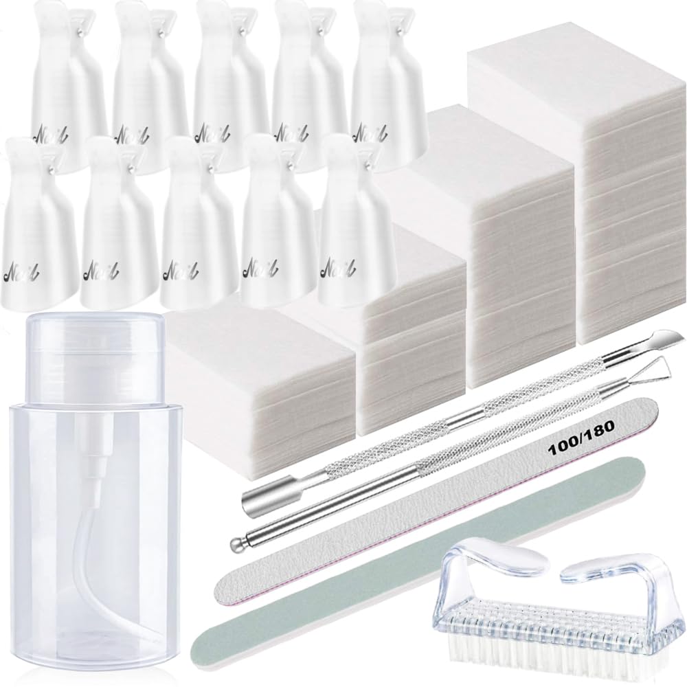 Nail Polish Gel Remover Tools Kit, Soak Off Cap Clip, Uv Gel Polish Cuticle Pusher, 200Ml Dispenser Bottle, 600 Pcs Cotton Pads,