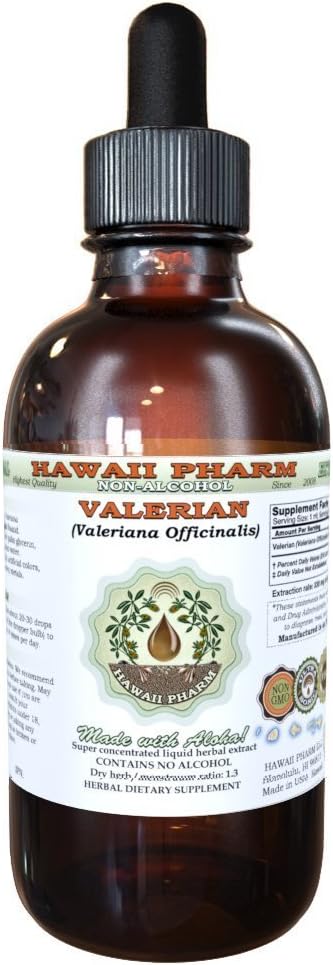 Valerian Alcohol-Free Liquid Extract, Organic Valerian (Valeriana Officinalis) Dried Root Glycerite Natural Herbal Supplement, Hawaii Pharm, USA 2 fl.oz